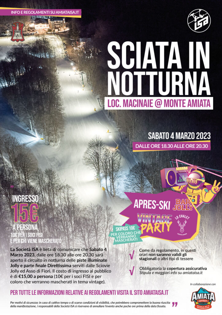 Sciata in Notturna con Aprés SKI e Vintage Party Sabato 4 marzo 2023